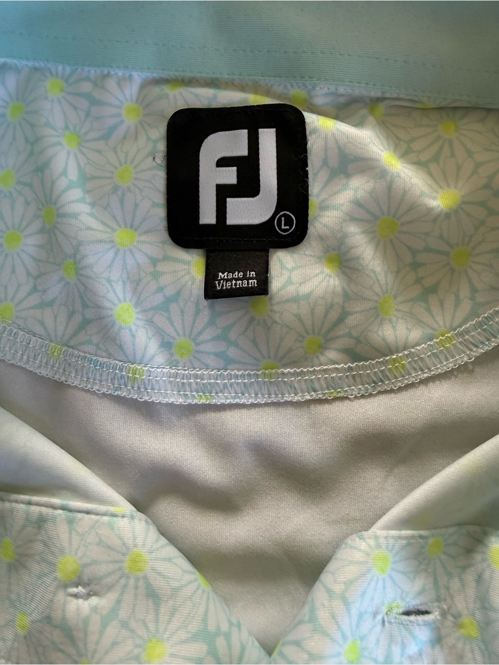FootJoy Pale Blue Polo with Yellow Floral Daisy Dot Print - Picture 3 of 7